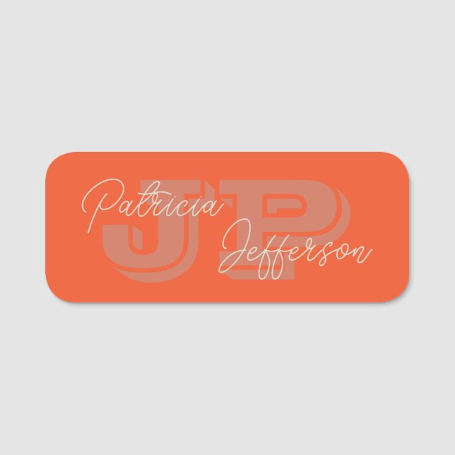 Handskriven kalligrafi: Orange unik monogrammad Namnbricka (Framsida)