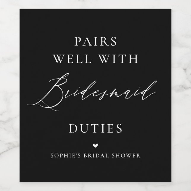 Handskriven kalligrafi Svart brudtärna Vinflaska Etikett (Singel etikett)