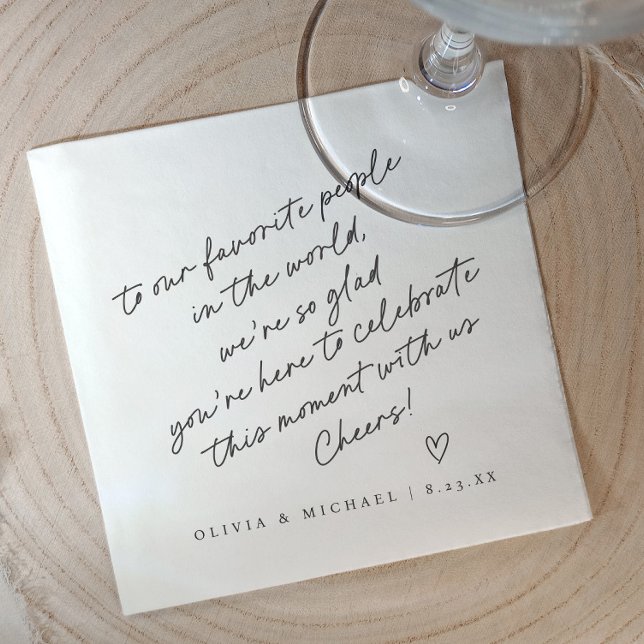 Handskriven kärlek anteckning stil hjärta bröllop pappersservett (Handwritten note wedding napkins - cocktail napkins for wedding reception.)