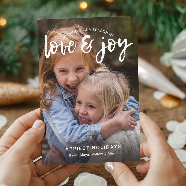 Handskriven Kärlek och Glädje Foto Julkort (Handwritten Love and Joy Photo Holiday Card)