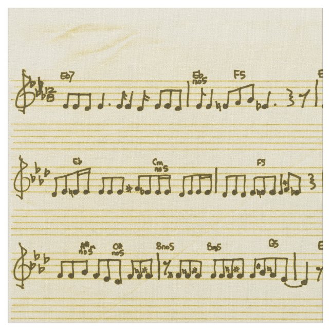 Handskriven Lakan Music Sång Notes Antique Ivory Tyg (Närbild)