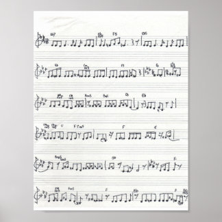 Handskriven Lakan Music Sång Poster