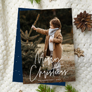 Handskriven marinblå God Jul-fotografi Julkort