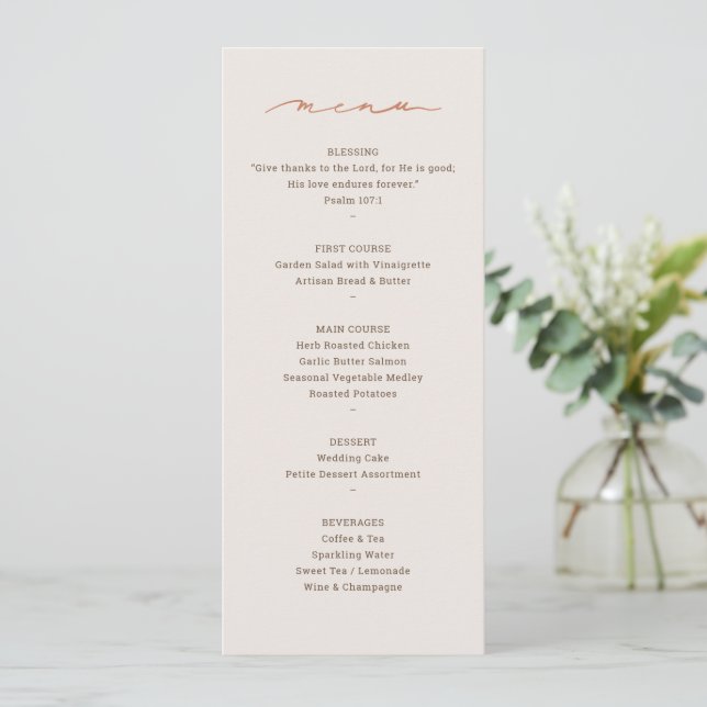 Handskriven meny för bröllopsreception (Stående Fram)