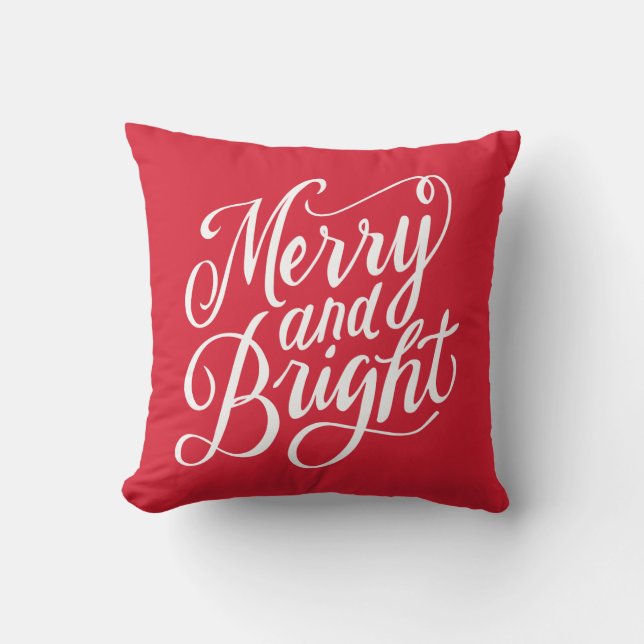 Handskriven Merry- och Bright-skriptdesign Kudde (Framsida)