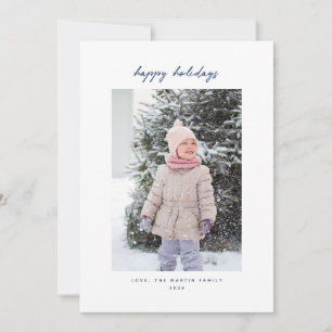 Handskriven minimalistisk blå semester fotokort julkort