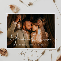 Handskriven, minimalistisk bröllop-tack-kort