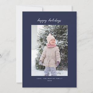 Handskriven minimalistisk marinblå julfotokort julkort