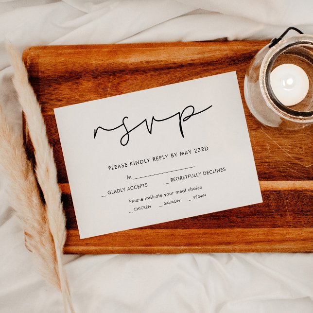 Handskriven minimalistisk OSA kort med val av målt (Handwritten minimalist RSVP card with meal choice)