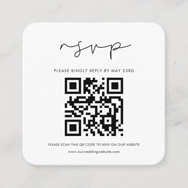 Handskriven minimalistisk QR-kod RSVP-svar Tilläggskort (Framsida)