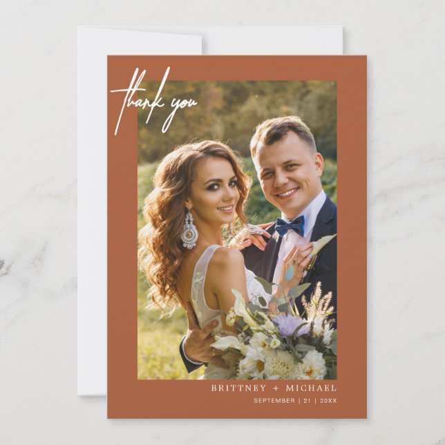 Handskriven modern, enkel foto Terracotta Tack Kort (Framsida)