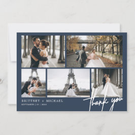 Handskriven Modern Photo Collage Dusty Navy Blue Tack Kort