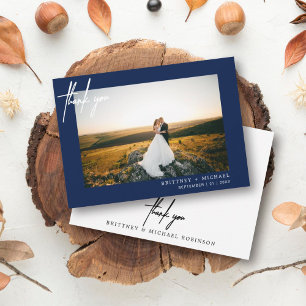Handskriven Modern Photo Tack Navy Blue Kort