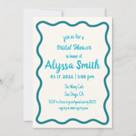 Handskriven Möhippa Vågigt Gräns Retro Teal Inbjudningar
