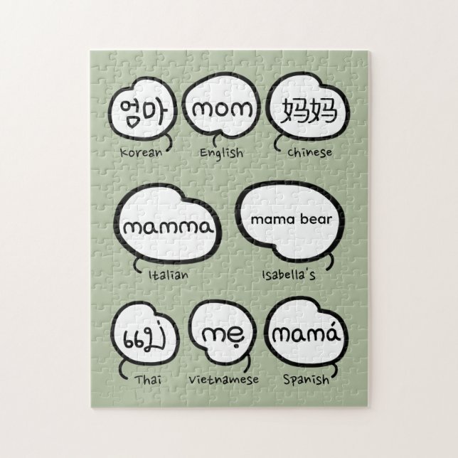 Handskriven Mom Typografi Sagegrön Mors Dag Pussel (Vertikal)