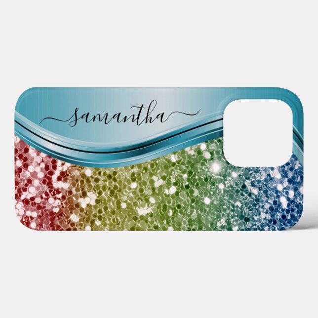 Handskriven monogram regnbåge glitter (Baksida (horisontell))