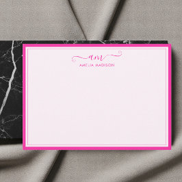 Handskriven monogram Vibrant rosa Anteckningskort
