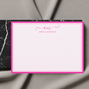 Handskriven monogram Vibrant rosa Anteckningskort
