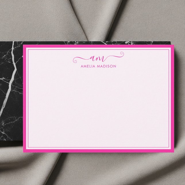 Handskriven monogram Vibrant rosa Anteckningskort (Skapare uppladdad)