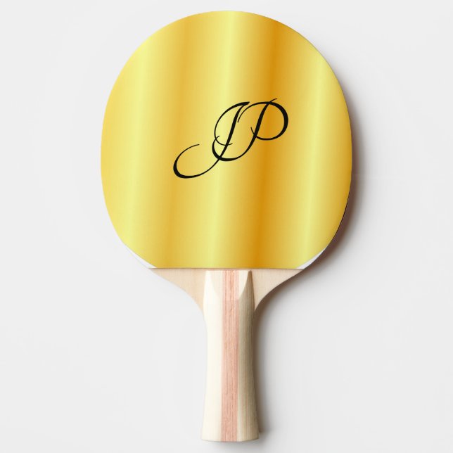 Handskriven monogrammad Anpassningsbar Faux Guld Pingisracket (Framsidan)
