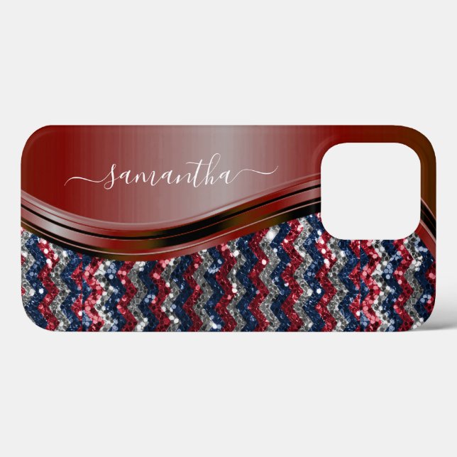 Handskriven Namn Glam Rött vitt blått Glitter (Baksida (horisontell))