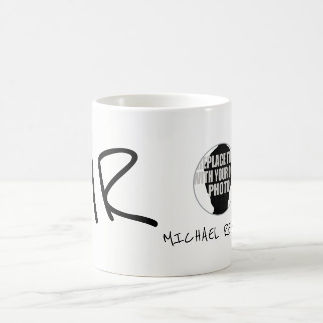handskriven namn & initialer med foto b/w kaffemugg (Center)