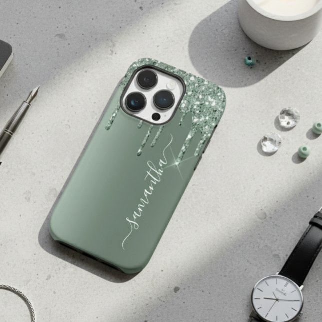 Handskriven Namn Mörkgrön Metall Glitter Look (Skapare uppladdad)