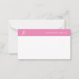 Handskriven Namn-skript, Monogram Shock rosa White Anteckningskort