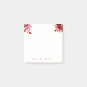 Handskriven Namn Text Akvarell Rosor Blommig Post-it Block