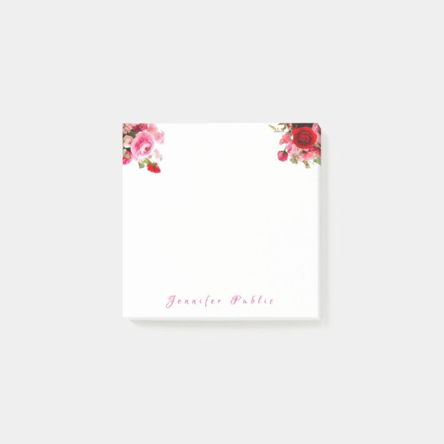 Handskriven Namn Text Akvarell Rosor Blommig Post-it Block (Framsida)