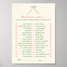 Handskriven nedladdningsbar Would She Rather-lek Poster