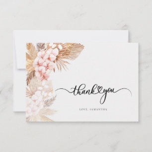 Handskriven pampas Grass Rosa Blommigt Bröllop Tack Kort