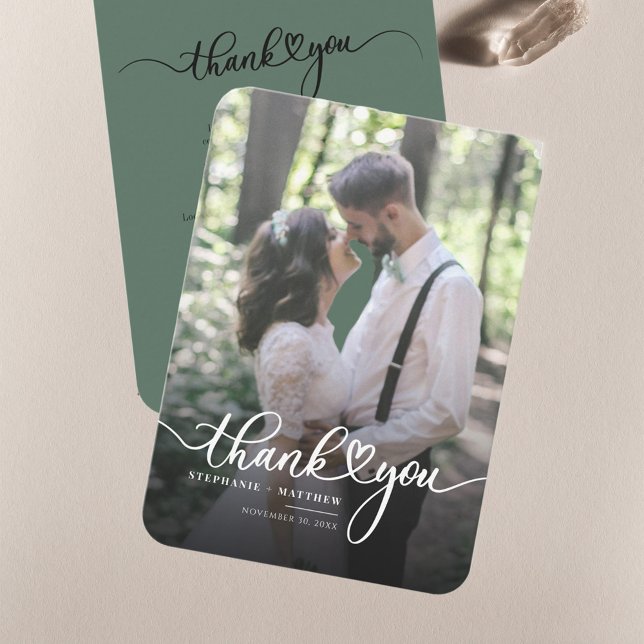 Handskriven Par Bröllop Photo Tack Anteckningskort (Wedding Couple Photo Script Thank You Card)