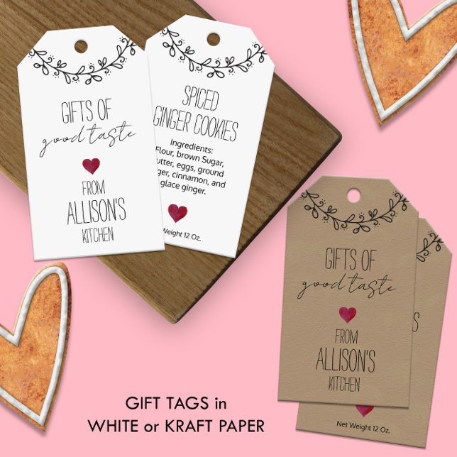 Handskriven Personlig Hemmagjord Godsbit Presentetikett (🍪 Hand-Lettered Personalized Homemade Treat Gift Tags in White or Kraft Paper
)