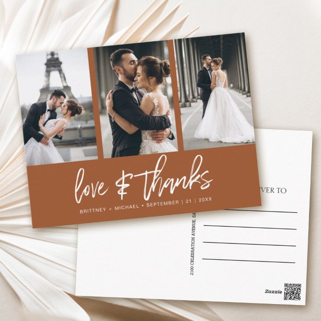 Handskriven Photo Collage Terracota Tack Vykort (Show your appreciation to your loved ones with an awesome photo thank-you card!)
