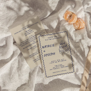 Handskriven Retro Cake Modern Bröllop på dubblan Inbjudningar