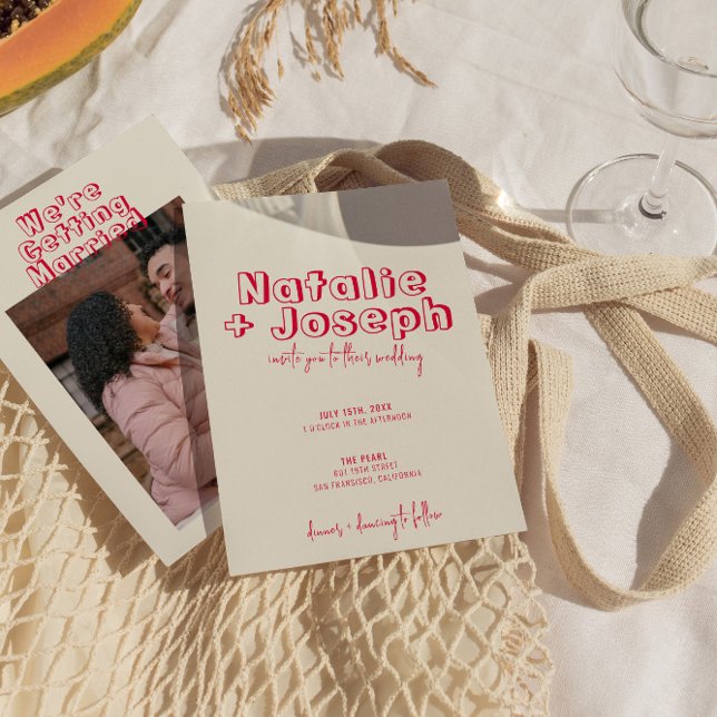 Handskriven Retro-färgfull modern, djärv Bröllop Inbjudningar (Skapare uppladdad)