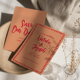 Handskriven Retro-färgfull unik Funky Bröllop Spara Datumet