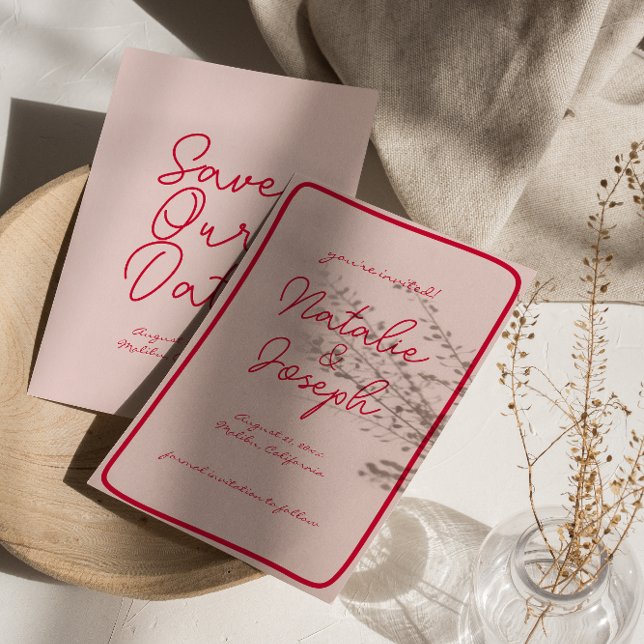 Handskriven Retro-färgfull unik modern Bröllop Spara Datumet (Skapare uppladdad)