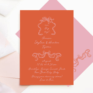 Handskriven Retro-Orange och Rosa Bröllop Inbjudningar