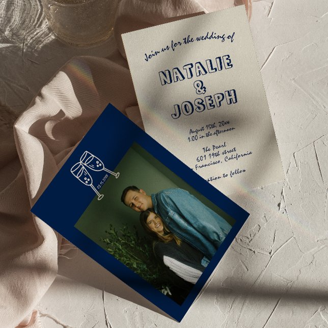Handskriven Retro - unikt modernt foto Bröllop Inbjudningar (Skapare uppladdad)