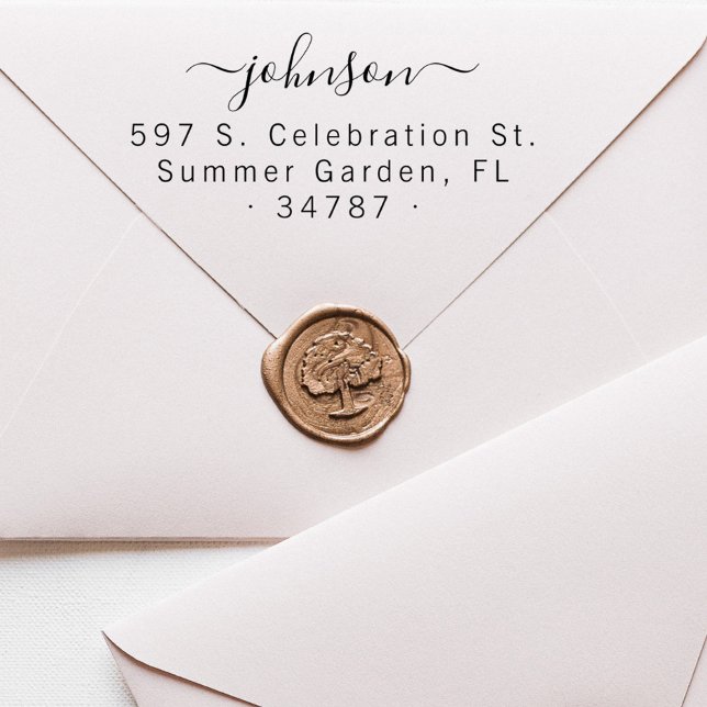 Handskriven Returadress för Skriptfamiljen Namn Självfärgande Stämpel (Modern Elegant Script Family Name Wedding Rubber Stamp)