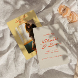 Handskriven ritad färgfull Retro Photo Bröllop Spara Datumet