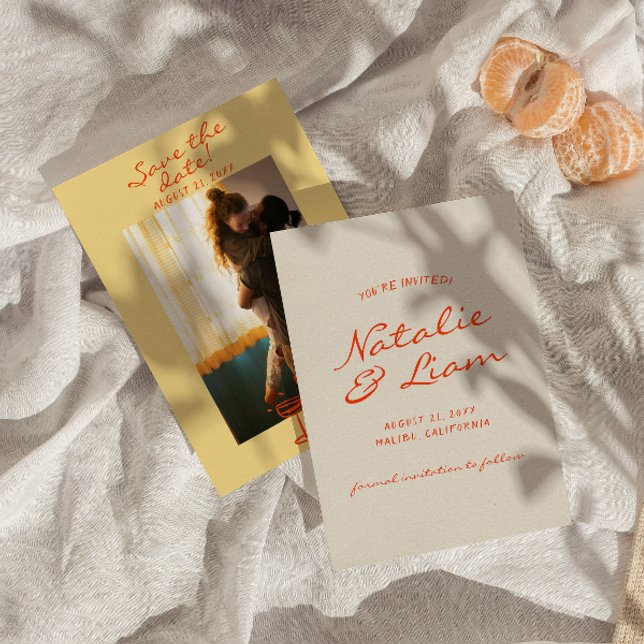 Handskriven ritad färgfull Retro Photo Bröllop Spara Datumet (Skapare uppladdad)