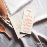 Handskriven ritad, färglös, unik Bröllop Meny<br><div class="desc">En färglös funky,  modern,  levande röd bröllop-middagsmeny. Med chicens malldesign för boho vintage mjölkky beige bakgrund och orange typografi och handskriven meny i orange. Och hand plockade champagneglas och flaska i himlar blå färg. . Perfekt och matchning med hela sviten.</div>