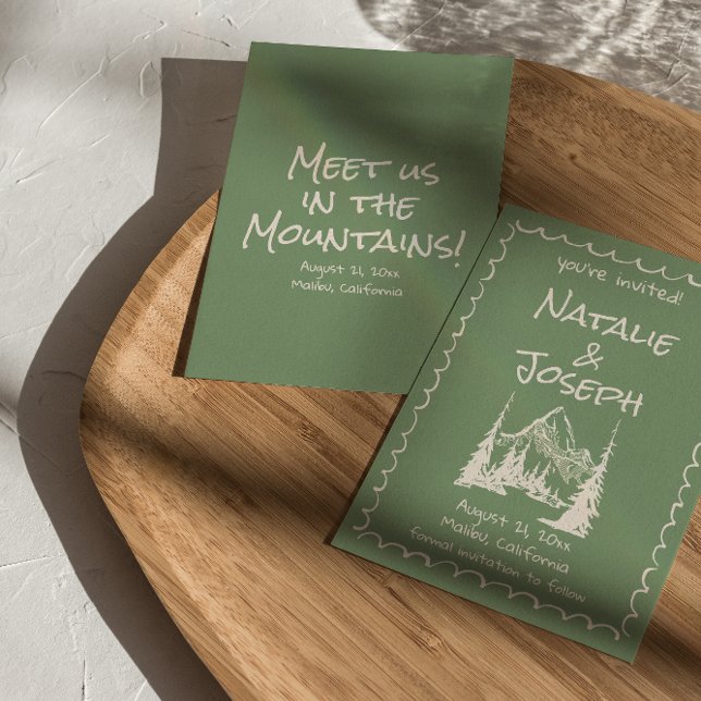 Handskriven ritad Grönt Cream Roligt Bröllop Spara Datumet (Skapare uppladdad)