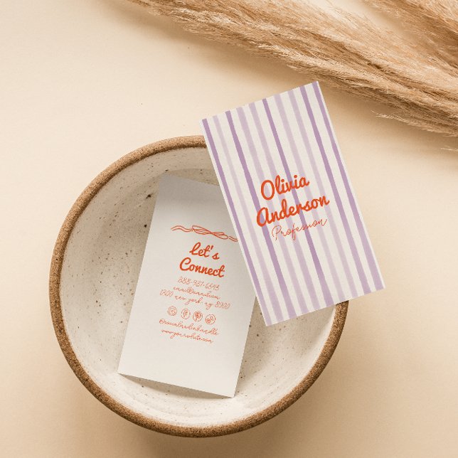 Handskriven ritad Lila Orange Stollig Boho Unik Visitkort (Skapare uppladdad)