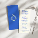 Handskriven ritad Retro Bright Unik Bröllop Ring Meny<br><div class="desc">En färglös funky,  en modern meny för peach gult bröllop. Med chic av malldesign för boho vintage,  mjölkaktig vit bakgrund och ljusblå typografi och handskriven meny i blått. Och gröntens ljusa bakgrund. Perfekt och matchning med hela sviten.</div>