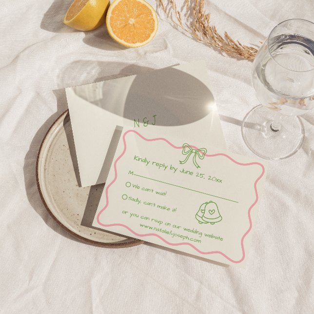 Handskriven ritad Retro Funky Modern Bröllop OSA Kort (Skapare uppladdad)