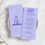 Handskriven ritad Retro Modern Bröllop i fetstil Meny<br><div class="desc">En färglös funky,  modern Periwinkle bröllop-middagsmeny. Med chicens malldesign för boho vintage Periwinkle-bakgrund och blå typografi och handskriven meny i blått. Och gröntens ljusa bakgrund. Perfekt och matchning med hela sviten.</div>